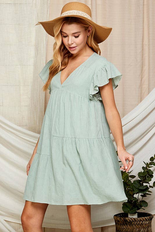 Outdoor Baby Doll Dress with Surplice Neckline 5150IMD : WHITE / L