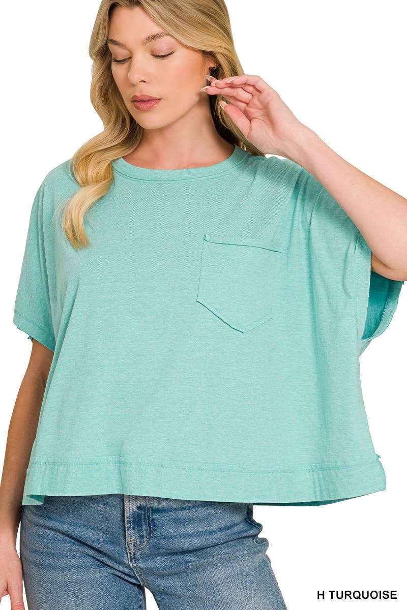 Exposed Seam Boxy Top - Zenana: TURQUOISE-196699 / L/XL