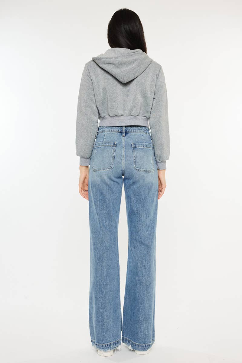 OPEN PACK HIGH RISE WIDE FLARE JEANS-KC2572M: MEDIUM / 7/27