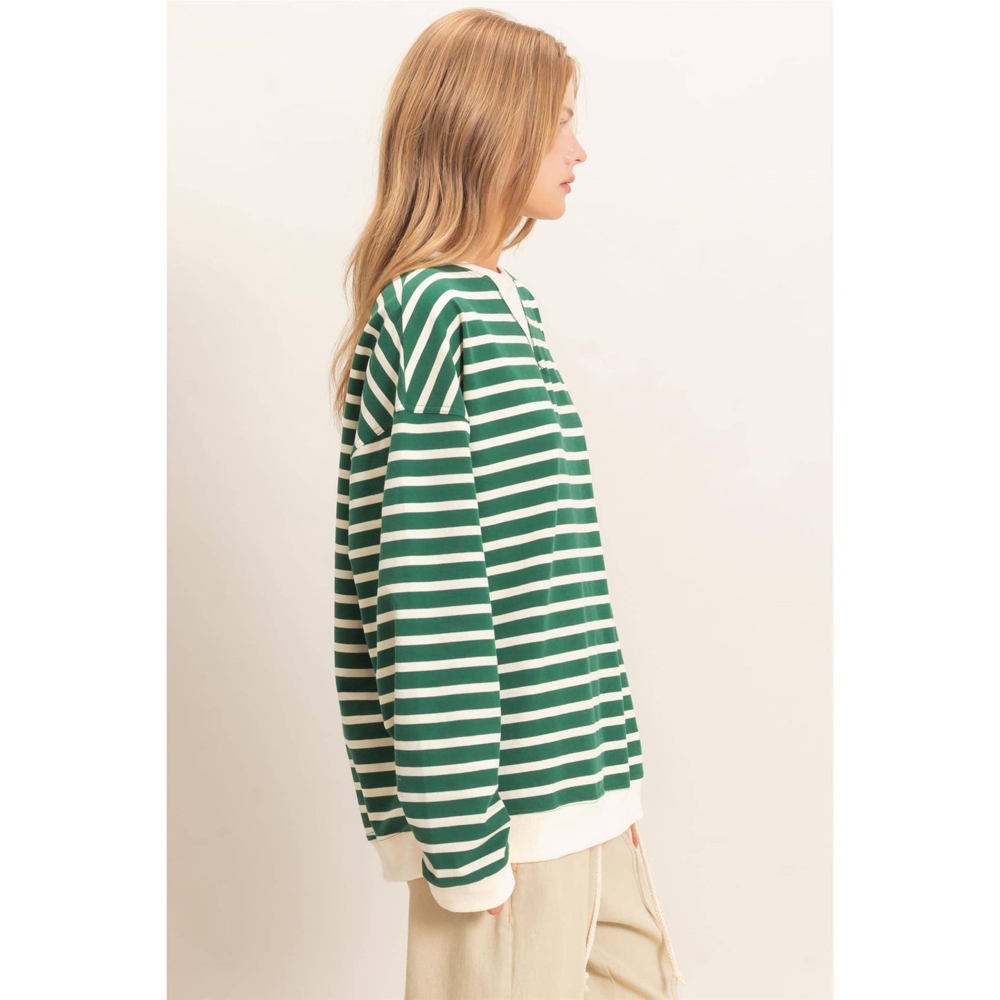 Striped Long Sleeve Pullover: GRAY/ECRU / S-M-L(2-2-2)