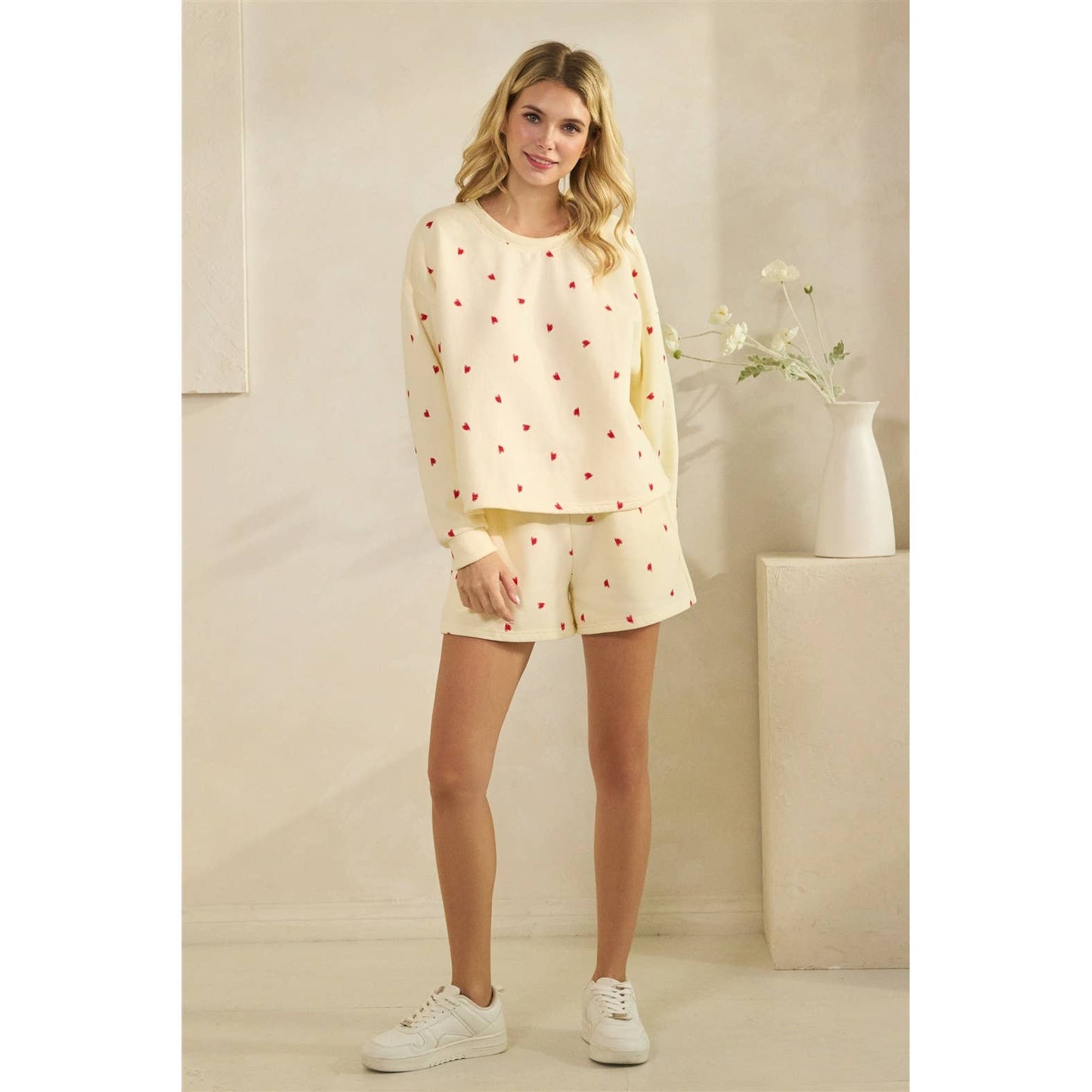 Printed Lounge Shorts: H. Grey/Red Heart / S