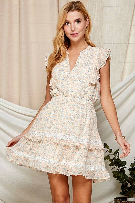 Ruffle & Lace Accented Sleeveless Dress 5162IMD1 : GREEN / S