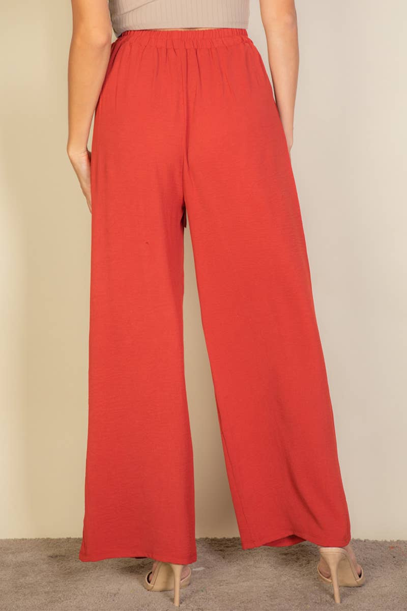 Drawstring waist wide leg minimalist pants: Black / L