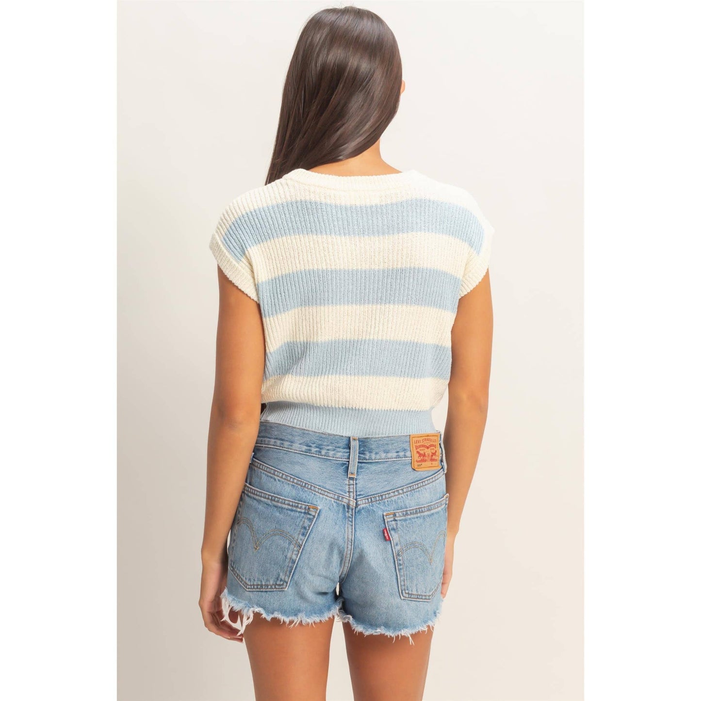 Striped Ribbed Knit Top: TAUPE / S-M-L(2-2-2)