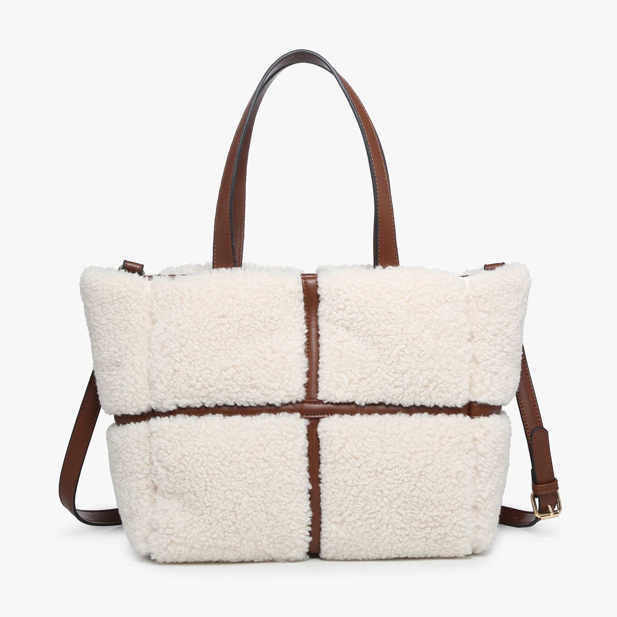 M2396 Marlene Sherpa Contrast Tote w/ Dual Handles: Black