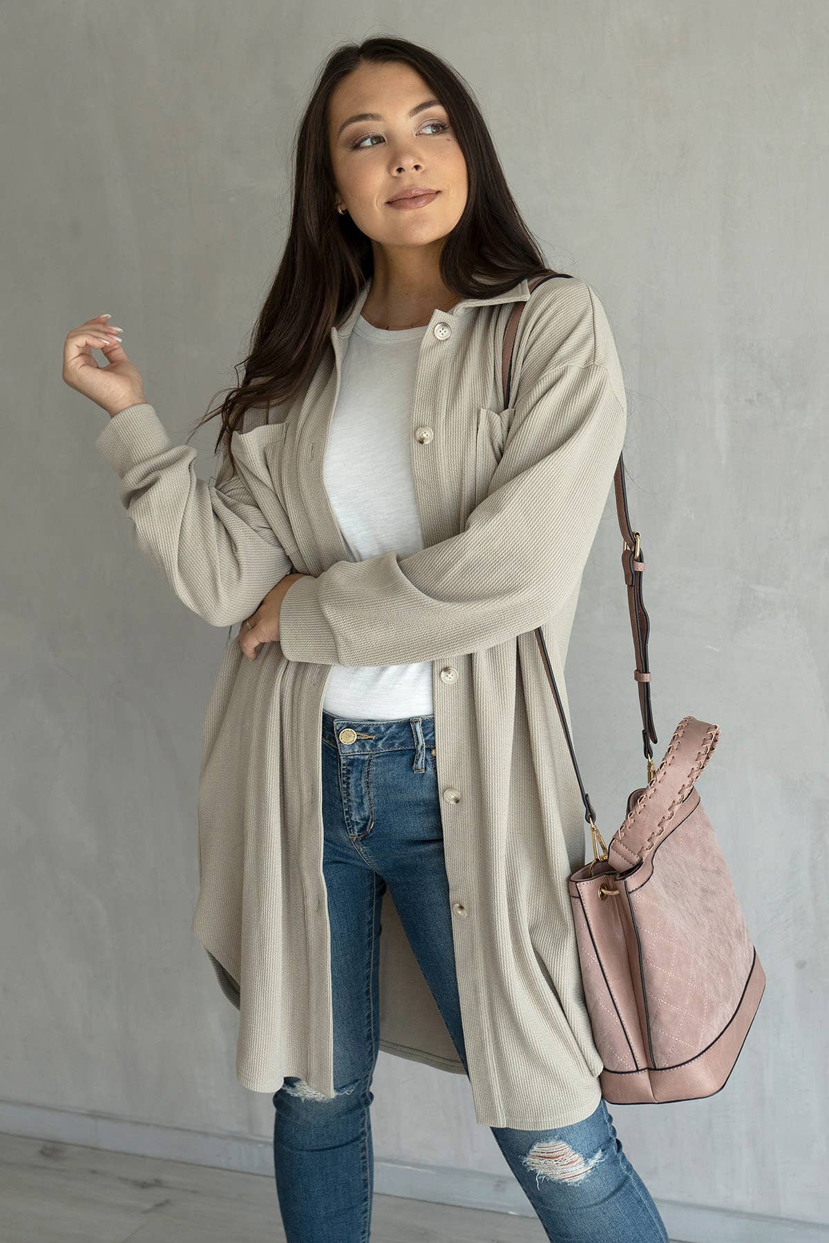 SKT2205 Edith Long Shacket with Pockets: Mauve / L/XL
