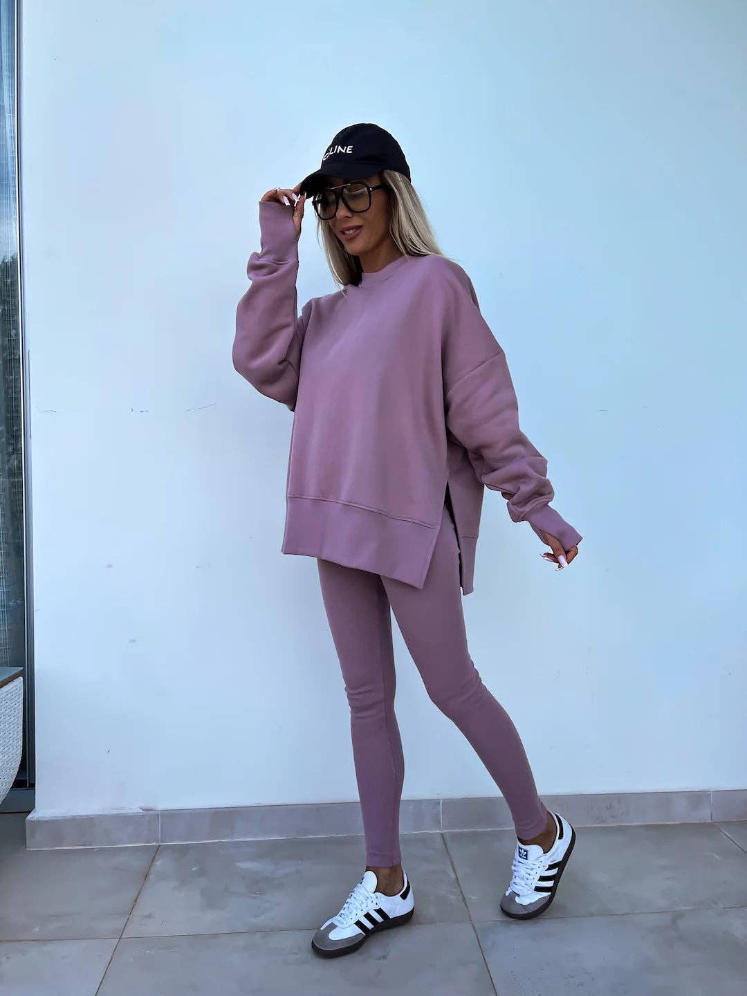 Oversized Sweatshirt and Leggings Two Piece Set: Blue / 100%Polyester / S
