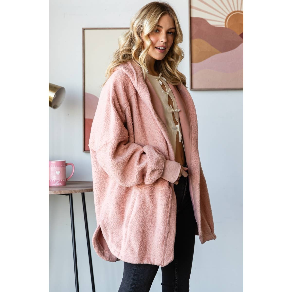 Lightweight Fleece Hooded Jacket: Hot pink / S