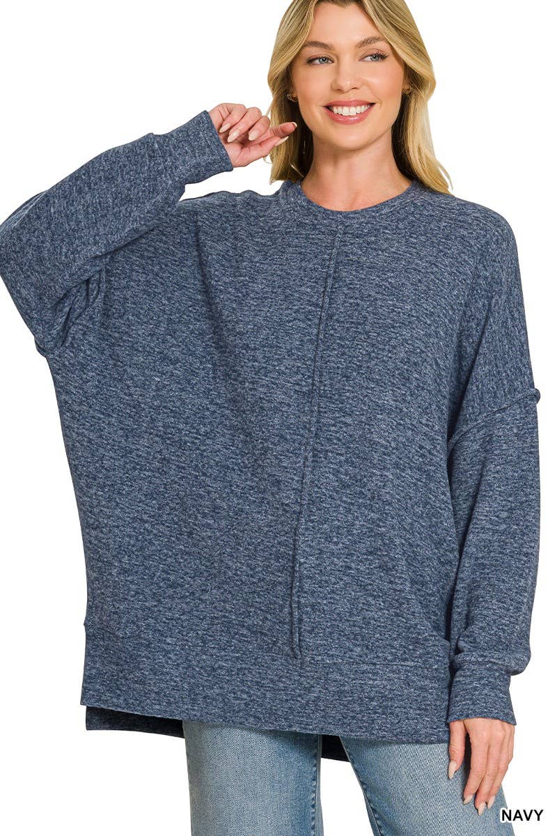 Brushed Melange Hacci Oversized Sweater: NAVY / 3-3 (S/M-L/XL)