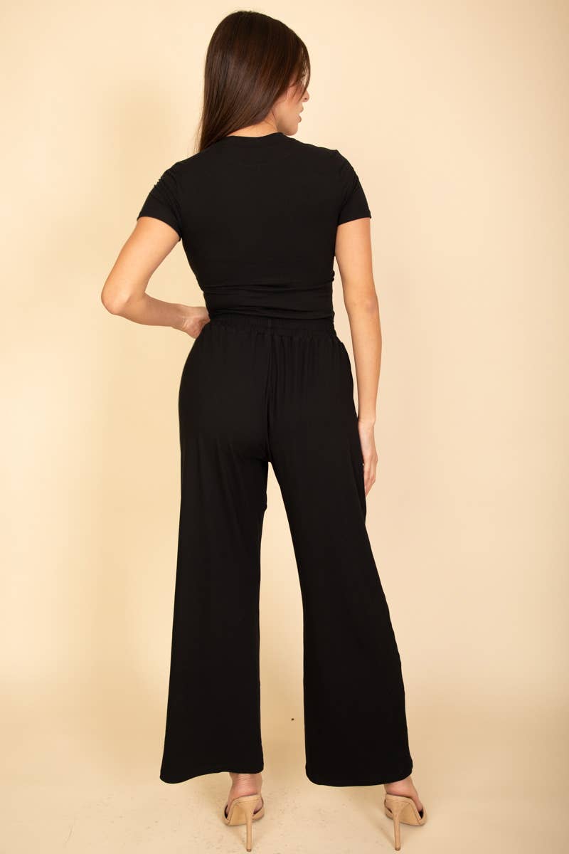 Relaxed Fit Top and Wide-Leg Pants Set: Heather Grey / L