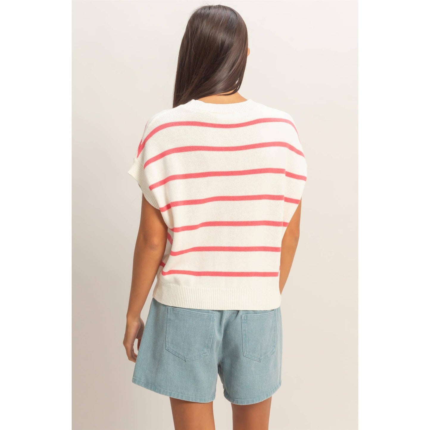 Striped Crew Neck Knit Top: BLACK / S-M-L(2-2-2)