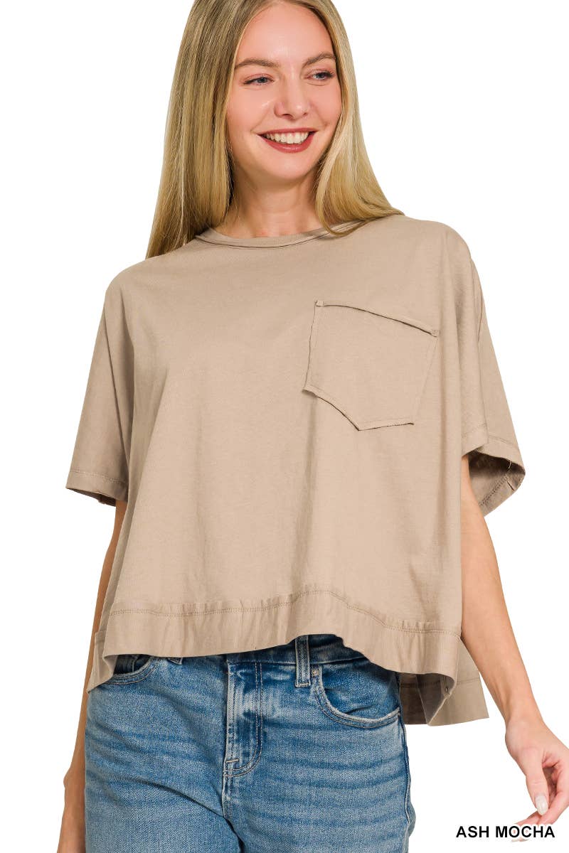 Exposed Seam Boxy Top - Zenana: SAND BEIGE-196703 / S/M