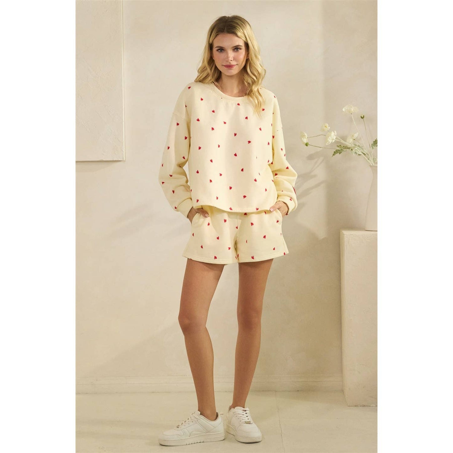 Printed Lounge Crewneck Sweatshirt: H. Grey/Red Heart / L