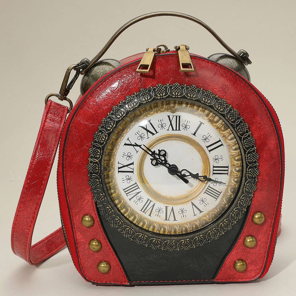 Real Working Vintage Clock Handbag / Crossbody Bag: Black
