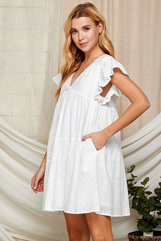 Outdoor Baby Doll Dress with Surplice Neckline 5150IMD : WHITE / L