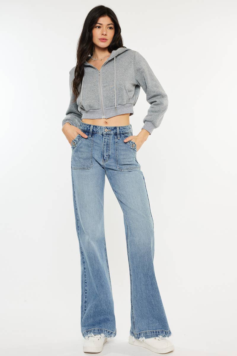 OPEN PACK HIGH RISE WIDE FLARE JEANS-KC2572M: MEDIUM / 13/30