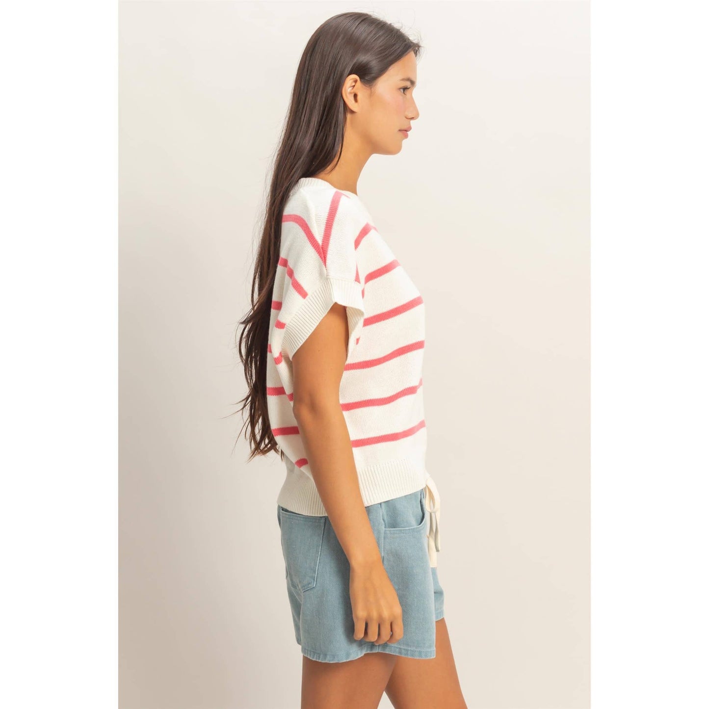 Striped Crew Neck Knit Top: BLACK / S-M-L(2-2-2)