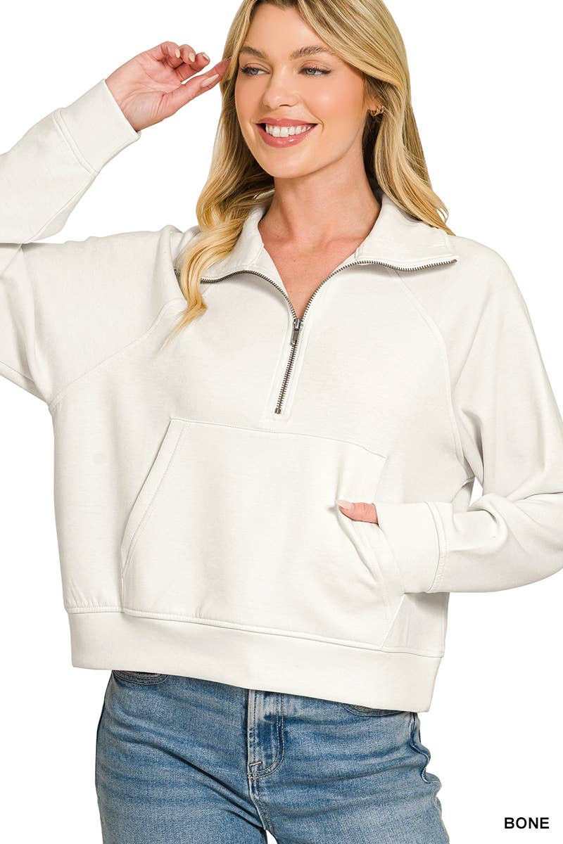 Scuba Half Zip Pullover With Kangaroo Pocket Zenana: H GREY-190578 / M