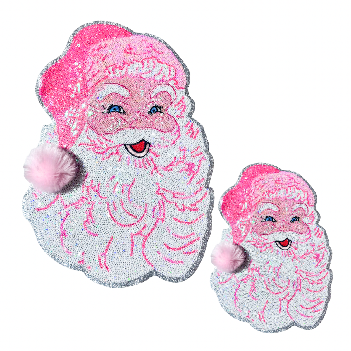 Pink Santa Fluffy Ball Christmas Sequin Patch - Large