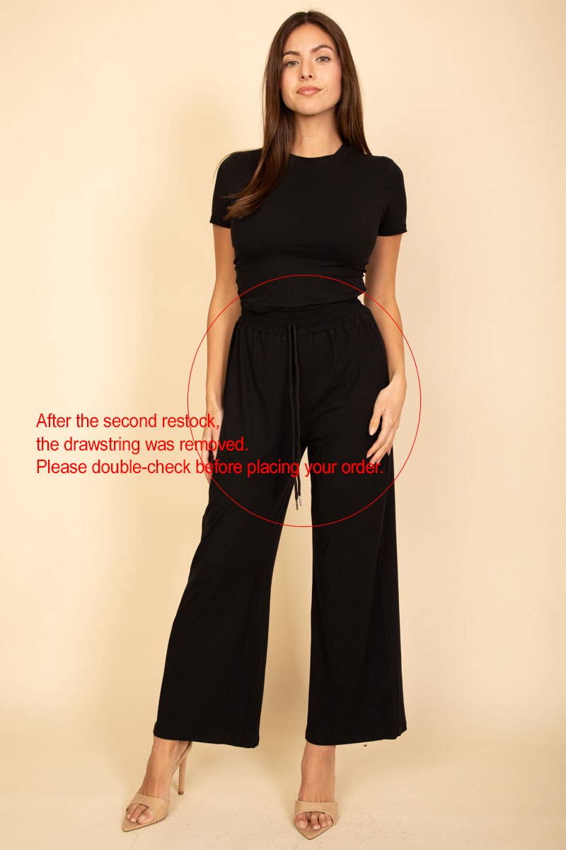 Relaxed Fit Top and Wide-Leg Pants Set: Heather Grey / S