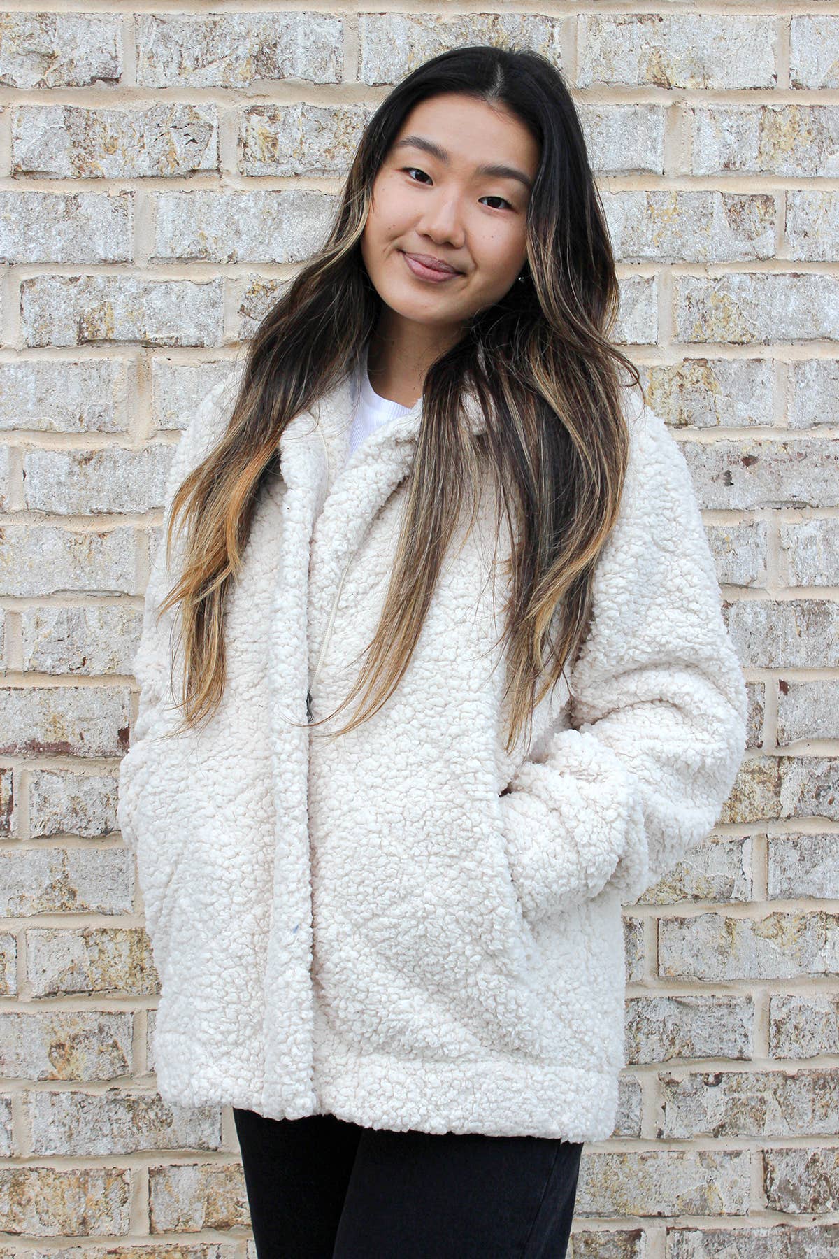 JKT2387 Candie Diamond Sherpa Jacket w/ Full Zip: Brown / S/M
