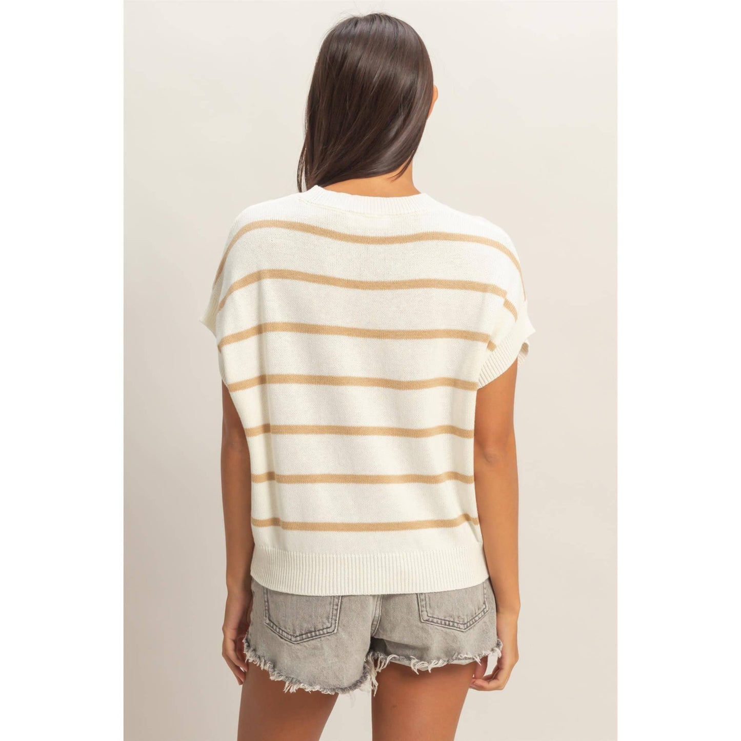 Striped Crew Neck Knit Top: BLACK / S-M-L(2-2-2)