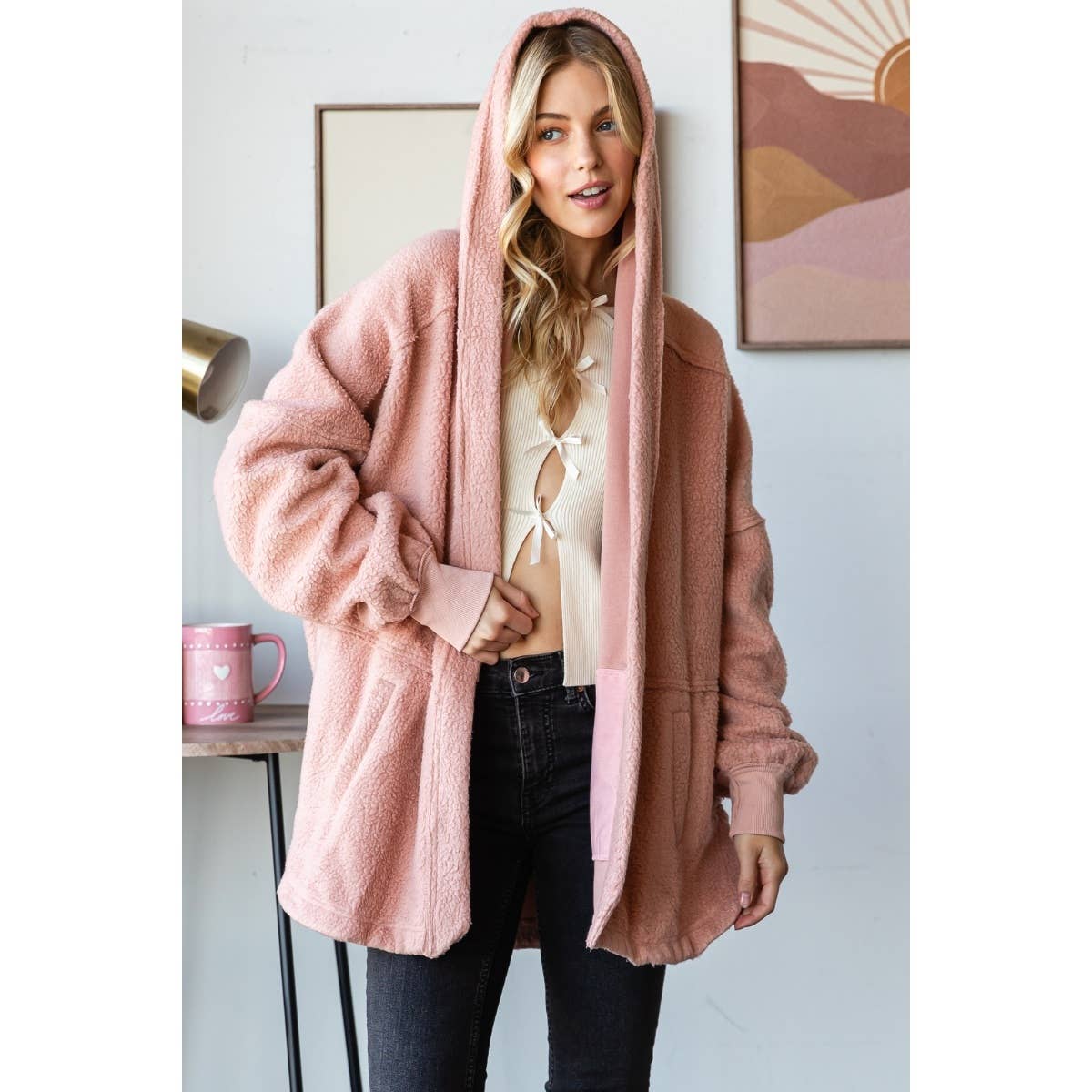 Lightweight Fleece Hooded Jacket: Hot pink / M