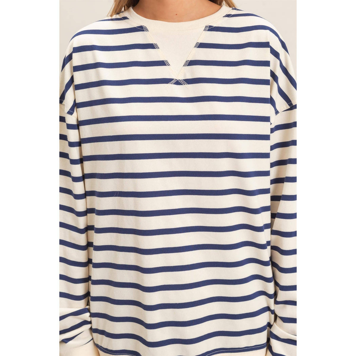 Striped Long Sleeve Pullover: BLACK/CREAM / S-M-L(2-2-2)