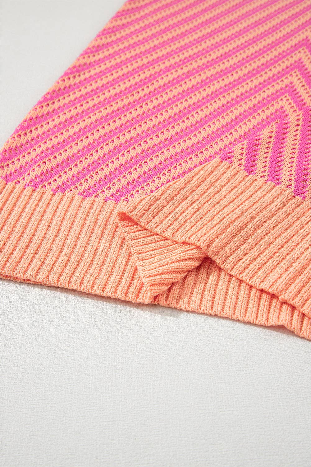 Strawberry Pink Contrast Chevron Knit V Neck Sweater Vest: Strawberry Pink / 100%Viscose / XL