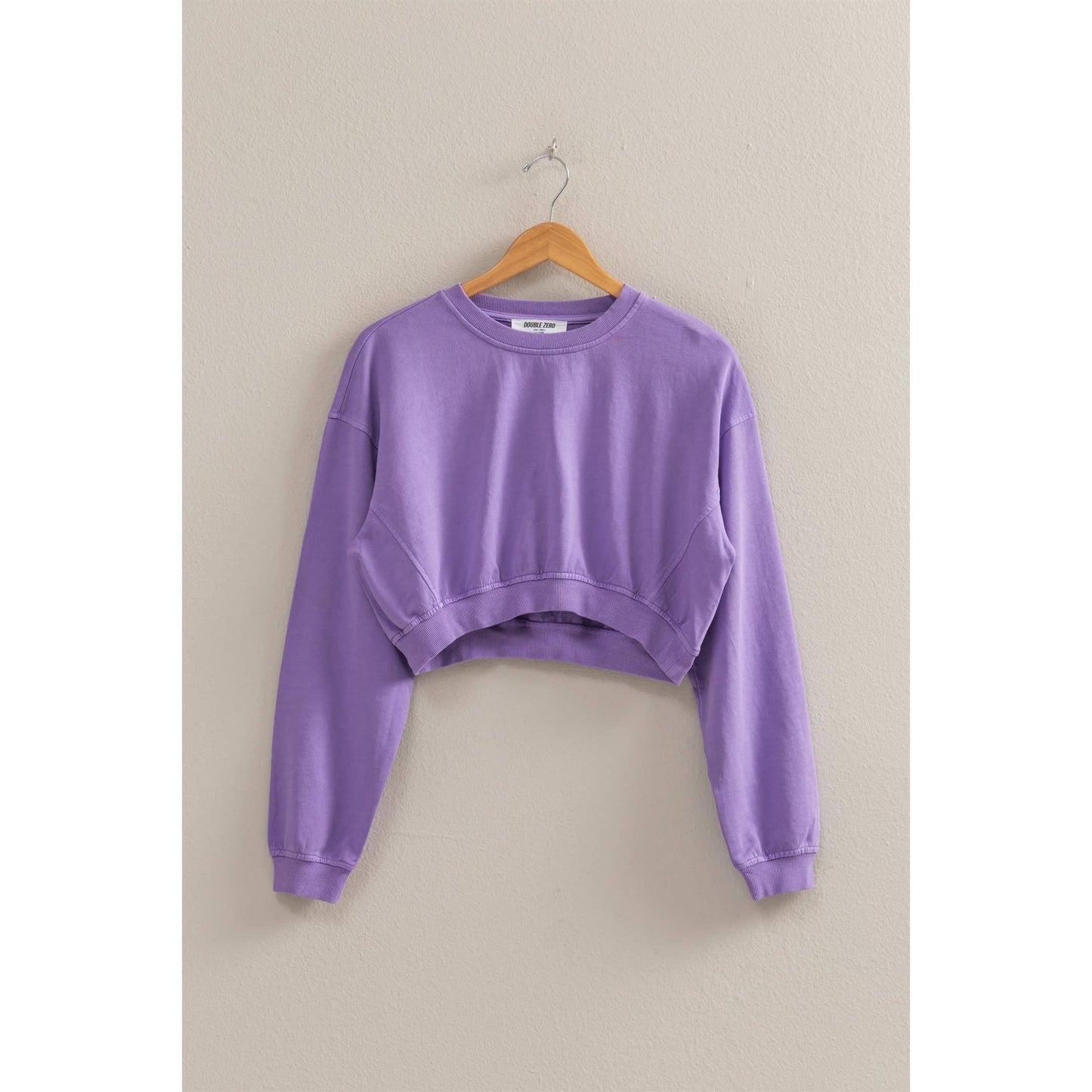 Crew Neck Long Sleeve Crop Sweatshirt: DUSTY INDIGO / S-M-L(2-2-2)