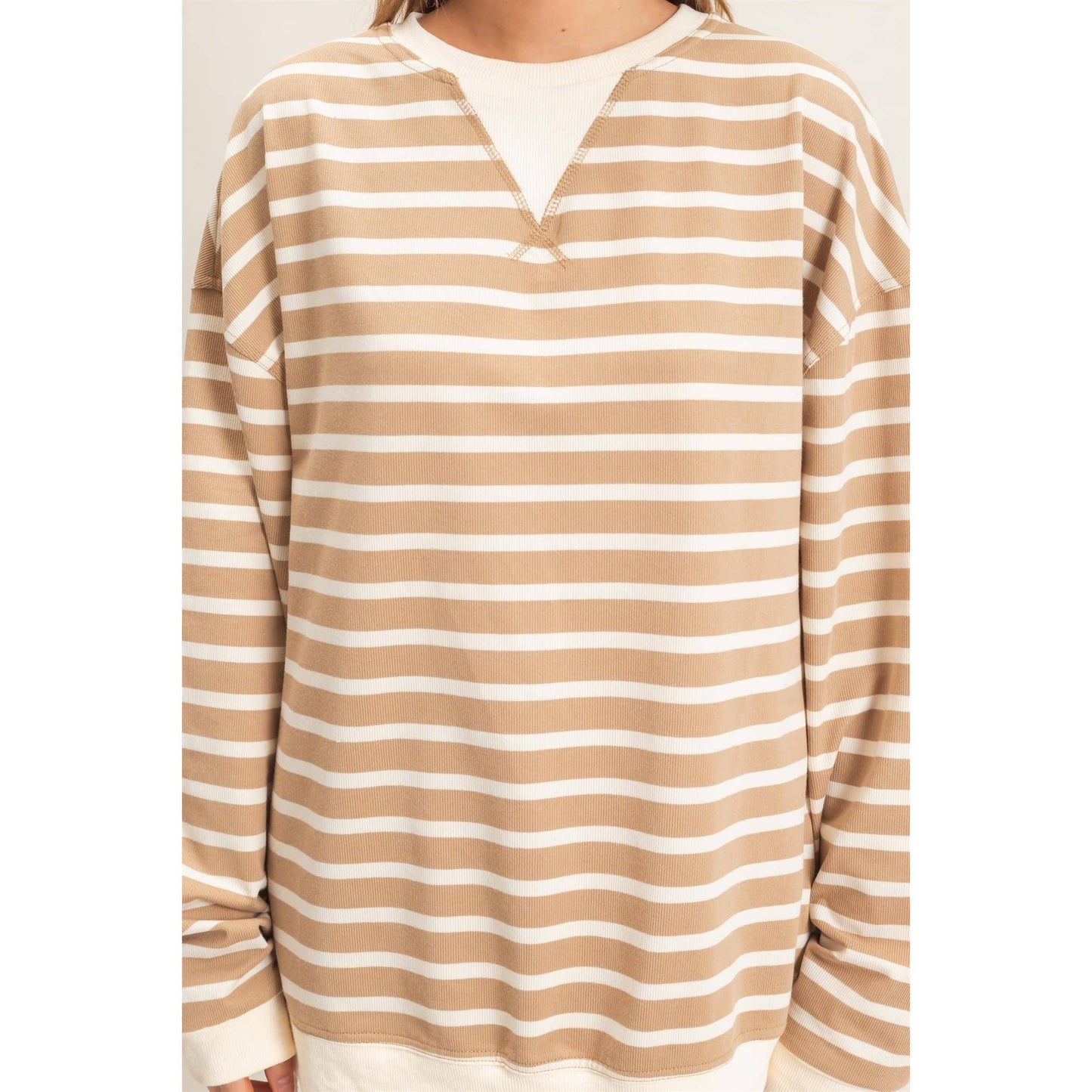 Striped Long Sleeve Pullover: BLACK/CREAM / S-M-L(2-2-2)