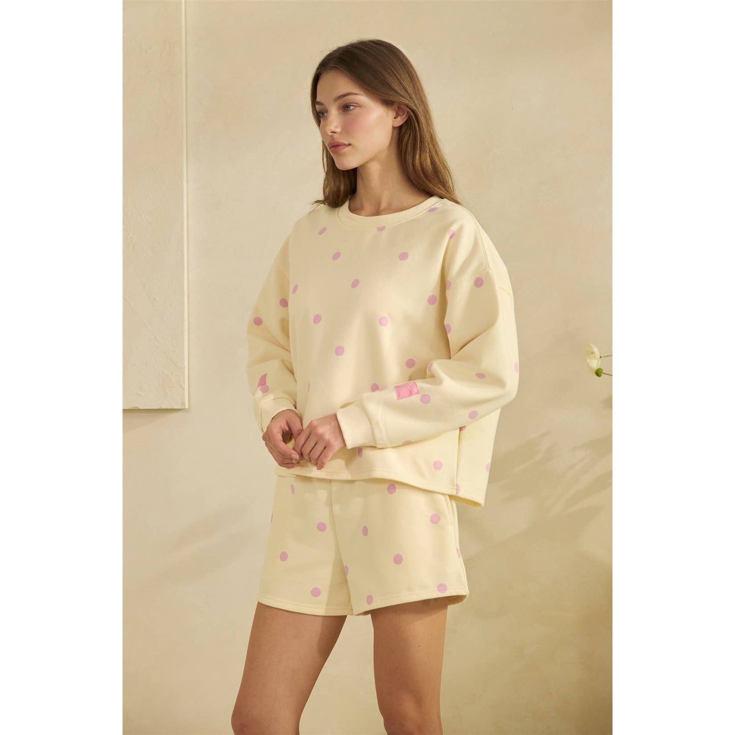 Printed Lounge Crewneck Sweatshirt: H. Grey/Red Heart / S