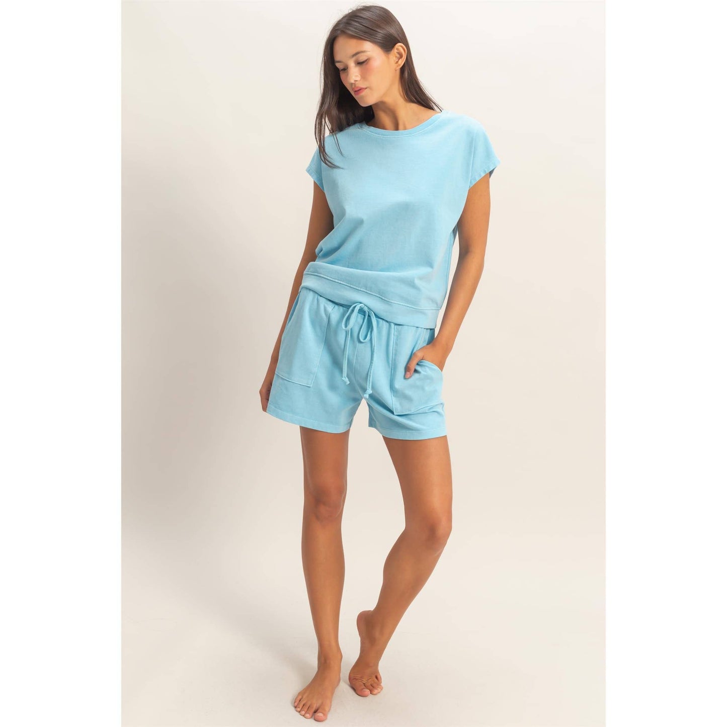 Sleeveless Crew Neck Top and Shorts Set: BLACK / S-M-L(2-2-2)