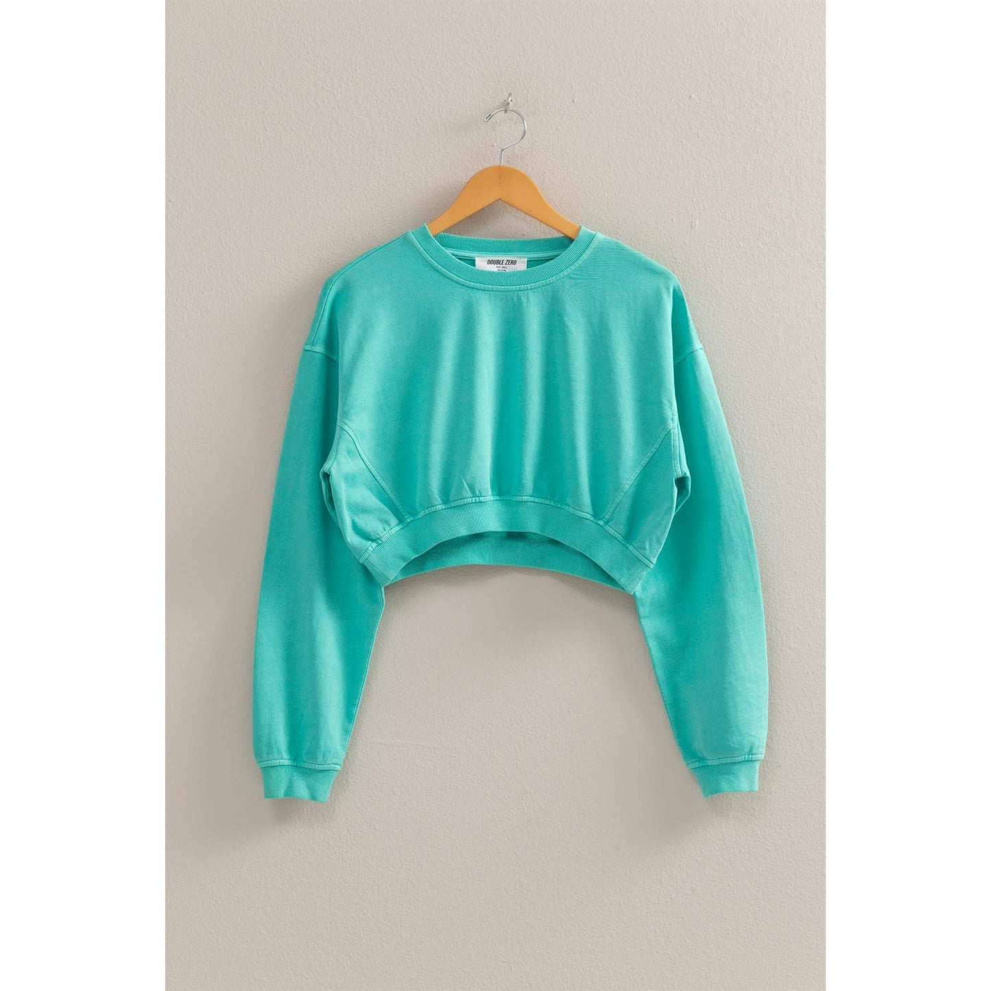 Crew Neck Long Sleeve Crop Sweatshirt: WISTERIA / S-M-L(2-2-2)