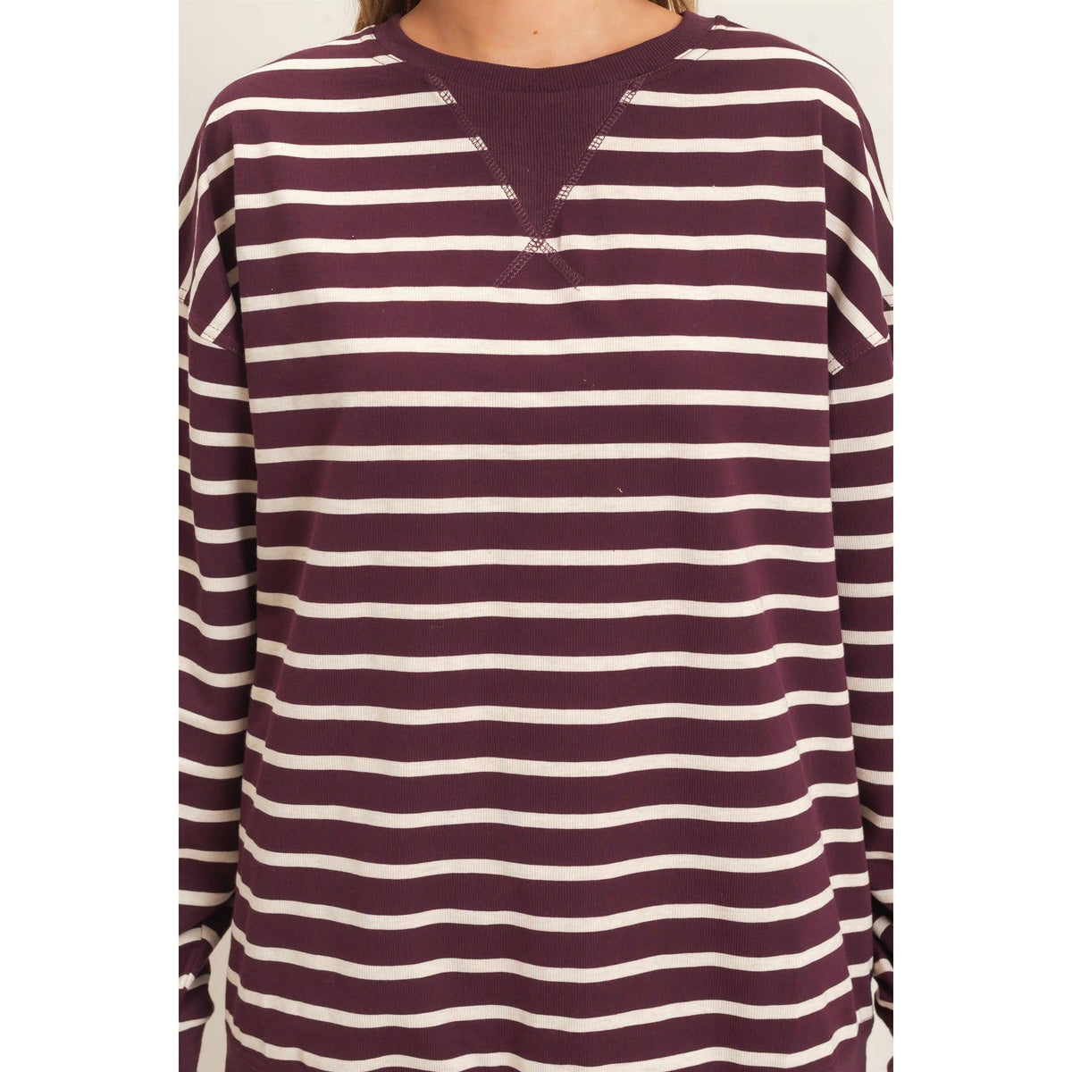 Striped Long Sleeve Pullover: GRAY/ECRU / S-M-L(2-2-2)