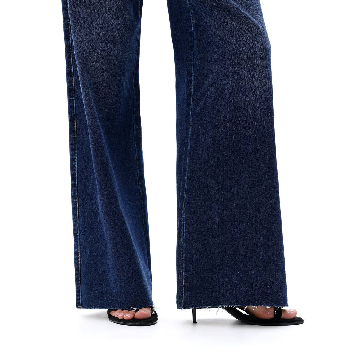 Mid Rise Wide Leg Jeans Raw Hem Vintage Distressed OSW8019: VINTAGE BLUE / 31