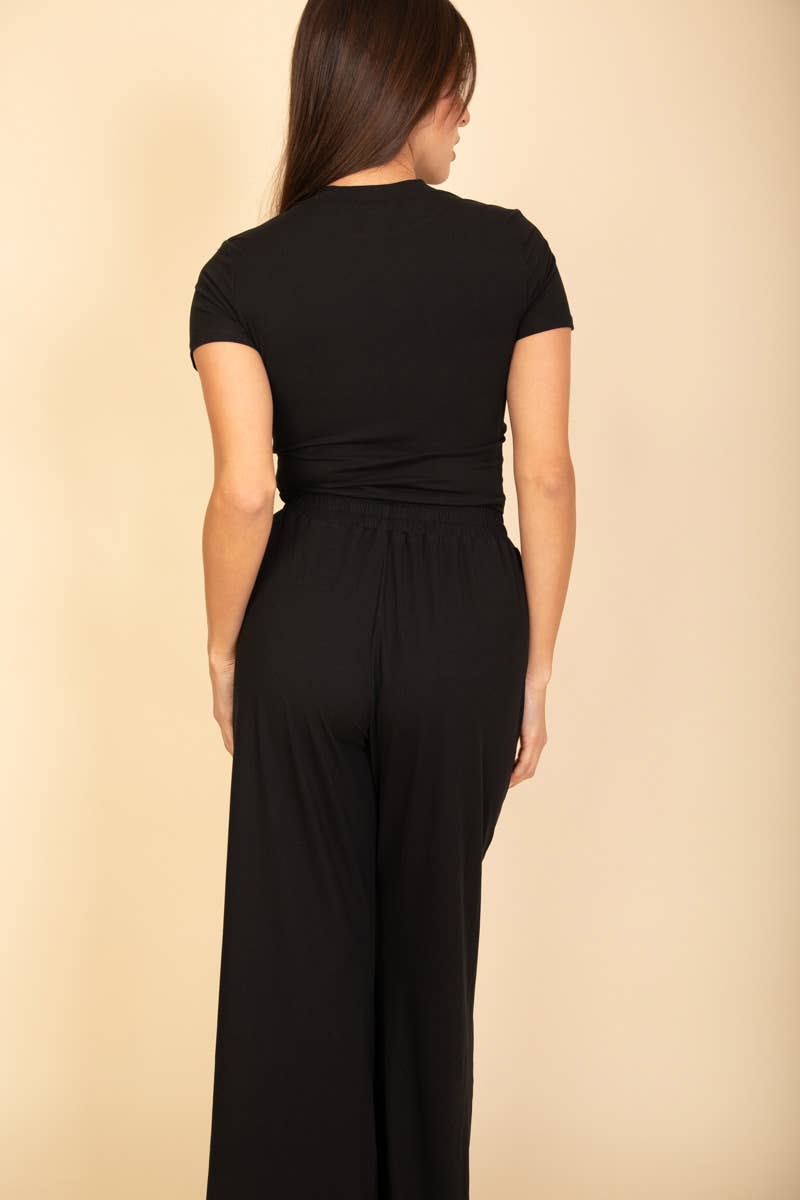 Relaxed Fit Top and Wide-Leg Pants Set: Heather Grey / L